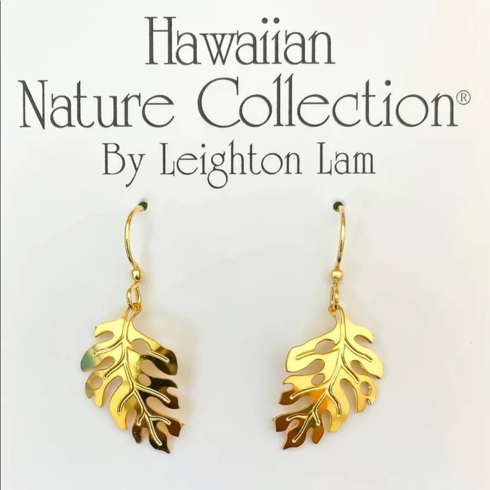 Hawaiian Nature Collection By Leighton Lam Monstera Leaf La'ape Earrings - Picture 2 of 4